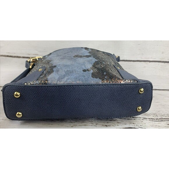 Karla Hanson Blue Metallic Crossbody Purse Bag Tote Organizer Zippers Stud Feet - Picture 7 of 16
